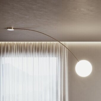 Superior Italamp Filo ceiling lamp with white blown glass diffuser and light gold metal arm