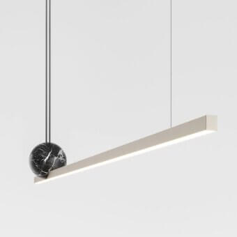 Distinguished Italamp Regolo Maxi suspension lamp with linear metal and matte methacrylate, paired with polished marble