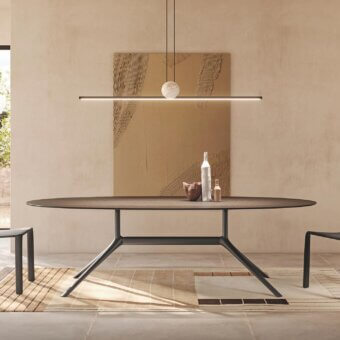 Exceptional Italamp Regolo suspension lamp with a linear metal structure and marble sphere detail in warm white light