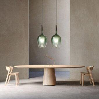 Superior Italamp Rosè Maxi suspension lamp with transparent green glass diffuser and sleek metal structure