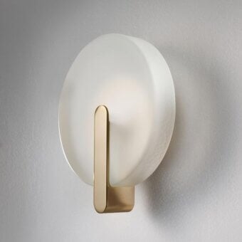 Distinguished Italamp Sinua wall lamp with round satin glass diffuser and light gold finished metal structure