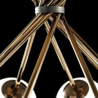 Superior Italamp Tea ceiling lamp with eight spherical satin blown glass diffusers and glossy golden finish