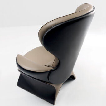 Harmonious Mascheroni Barbablu lounge chair with black leather back and light tan seating crafted in innovative leather upholstery