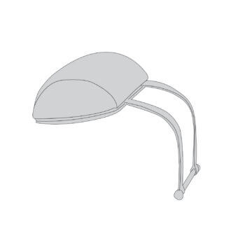 Mascheroni la goccia chaise lounge headrest, gray fabric, rounded organic form with curved metal arm and spherical foot.