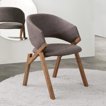 Superior Pacini & Cappellini Byron armchair with dark heathered textile upholstery and light-toned solid wood frame