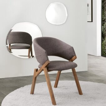 Refined Pacini & Cappellini Byron armchair with textured gray fabric upholstery and light brown wood finish