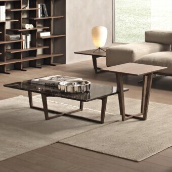 Elegant Pacini & Cappellini City coffee table with polished marble top and dark finished solid wood base