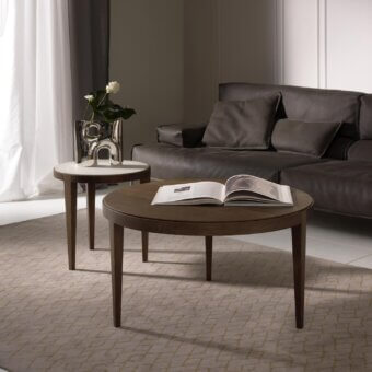 Distinguished Pacini & Cappellini Dominique coffee table with dark brown wooden top and slender tapered legs in matte finish