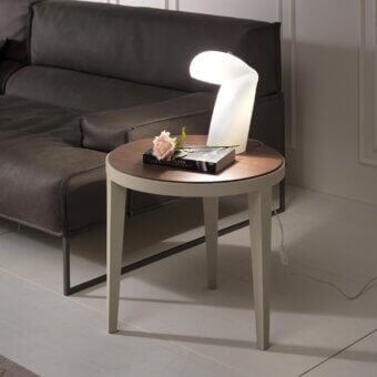 Distinguished Pacini & Cappellini Dominique side table with solid wood structure and refined round top in warm brown tones