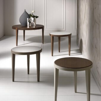 Superior Pacini & Cappellini Dominique side table with solid wood structure and refined round wood top