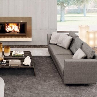 Sophisticated Pacini & Cappellini Ester sofa upholstered in textured gray fabric with a concealed base for modern living rooms