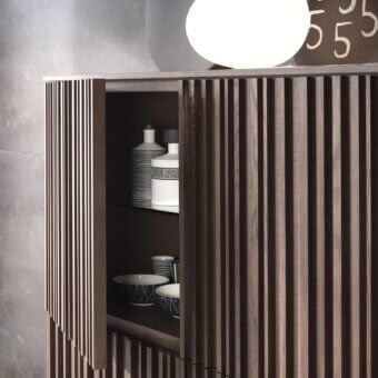 Superior Pacini & Cappellini Line cupboard crafted in medium brown veneered and solid wood with a matte finish
