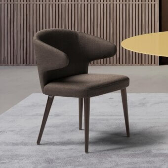 Distinguished Pacini & Cappellini Nora armchair with soft lines and textured matte brown textile upholstery built with a solid wood structure