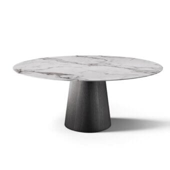 Superior Pacini & Cappellini Shell table crafted in dark gray wood with polished natural marble top