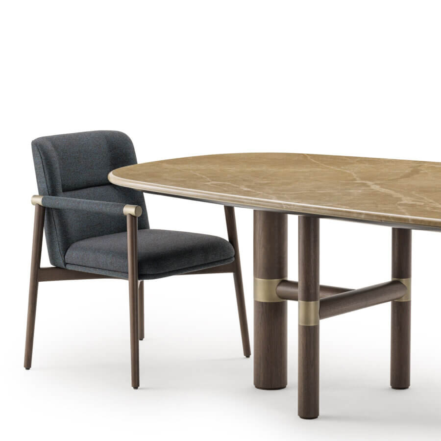 Distinguished Turri Atelier table crafted in walnut wood with brass inlays and a light brown surface
