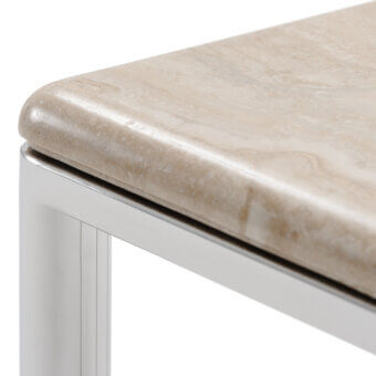 Distinguished Turri Ratio side table with a light beige marble top displaying a patchwork of squares and polished finish