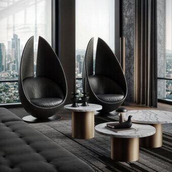 Exclusive CONTROVENTO WAYNE Enterprises WE-003H lounge chair in dark leather with a glossy black metal swivel base
