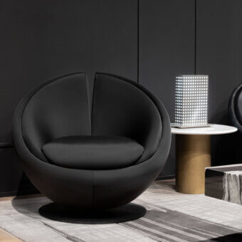 Superior CONTROVENTO WAYNE Enterprises WE-003L lounge chair with black textile upholstery and glossy metal swivel base