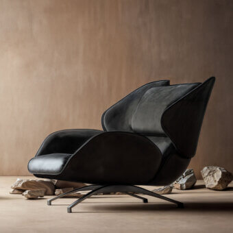 Exclusive WAYNE Enterprises WE-015 lounge chair with dark leather-like upholstery and matte finish