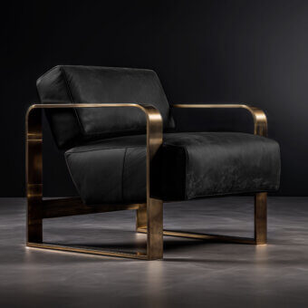 Exclusive Wayne Enterprises WE-017 lounge chair with sleek black textile upholstery and bronze-like metal frame