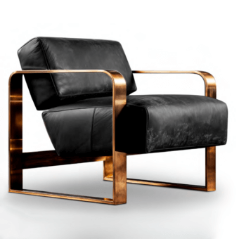 Distinguished WAYNE Enterprises WE-017 lounge chair crafted in matte black leather with a glossy alloy frame
