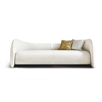 Elegant WAYNE Enterprises WE-033 sofa with curved lines and cream-colored textured fabric in a matte finish