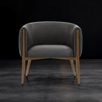 Distinguished WAYNE Enterprises WE-054 lounge chair crafted in dark gray leather with lacquered feet and matte finish