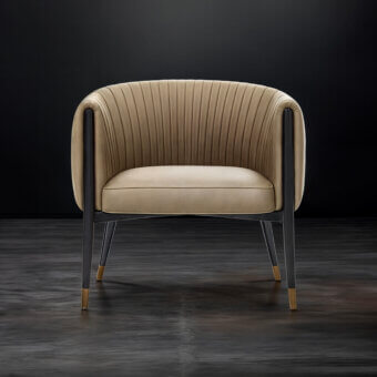 Distinguished WAYNE Enterprises WE-054 lounge chair with light beige fabric upholstery and lacquered feet built with a solid wood structure