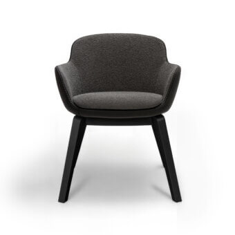 Distinguished WAYNE Enterprises WE-135 armchair with dark gray textured fabric and black leather-like edging, supported by matte black legs