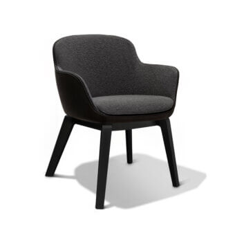 Exceptional WAYNE Enterprises WE-135 armchair in textured dark gray fabric with matte finish wooden legs