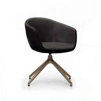 Distinguished WAYNE Enterprises WE-136 armchair with dark upholstery and sleek golden-bronze metal base crafted in Italy