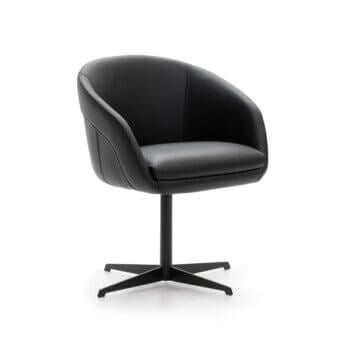 Distinguished WAYNE Enterprises WE-137 armchair with enveloping rounded form in smooth black synthetic material and black metal base