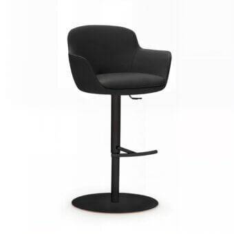 Distinguished WAYNE Enterprises WE-138 stool in black leather with matte finish and slender metal pedestal base