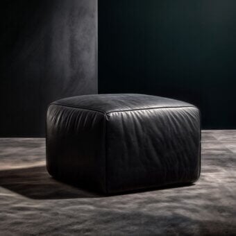 Exceptional Wayne Enterprises WE-144 ottoman crafted in black leather with a lacquered base and matte finish