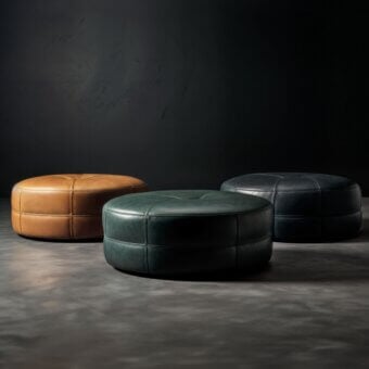 Distinctive WAYNE Enterprises WE-147 ottoman with teal green leather-like textile and central button detail crafted in Italy
