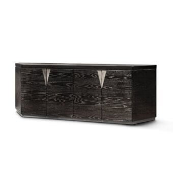 Exclusive WAYNE Enterprises WE-148 sideboard with ceramic marble top, wood veneer doors and metallic lacquered base crafted in Italy