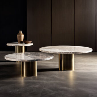 Exclusive WAYNE Enterprises WE-160 side table with light gray and white marble top and polished gold metal base