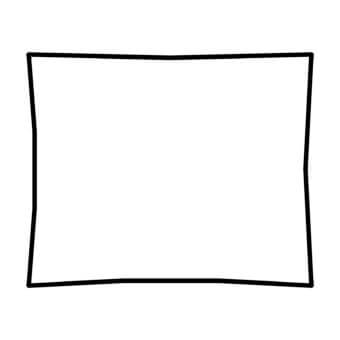 Abstract white shape with thick black hand-drawn border, featuring rounded and indented corners, creating a simple frame composition.