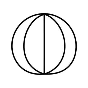 Black and white line art of a beach ball with four sections divided by three thick, vertical lines on a white background.