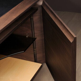 Superior Bellavista Philippe sideboard with walnut veneer, solid wood frame and bronzed glass shelves in a rich brown finish