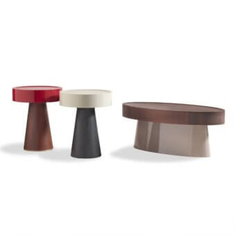 Elegant Bellavista Champignon side & coffee table in glossy lacquered MDF with solid ashwood and metal detail