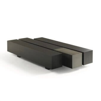 Distinguished Bellavista Courchevel coffee table crafted in Sukupira wood with warm brass cladding and stained brown finish