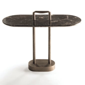 Elegant Bellavista Don Diego side table with dark brown marble and hammered cast brass in a bronze tone finish