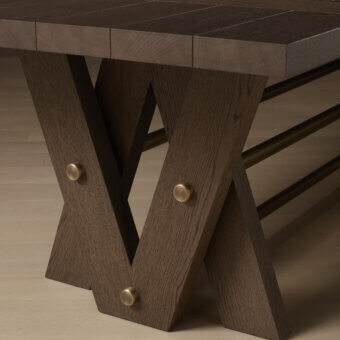 Distinguished Bellavista double V table crafted with oak veneer and Italian poplar blockboard in a matte finish