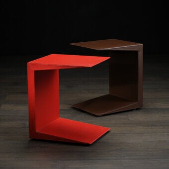 Exceptional Bellavista Franc Paulin side table in vibrant red saddle-leather with a folded metal inner structure
