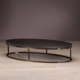 Distinguished Bellavista Francis coffee table with dark-stained European wood and bronze-toned metal base crafted in Italy