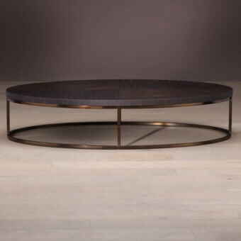 Superior Bellavista Francis coffee table with dark-stained European wood and bronze-colored metal base