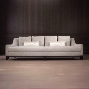 Distinguished Bellavista Josephine sofa with light gray woven textile upholstery and solid ashwood base including plush channeled goose down cushions