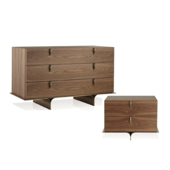 Distinguished Bellavista Nelson nightstand and dresser crafted in European wood veneer with brass accents and a medium-toned brown finish