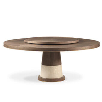 Lavish Bellavista Oliver table with warm brown veneered top and exotic solid wood built upon a marble plinth with gold details